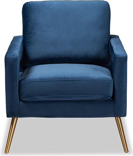 Wholesale Interiors Accent Chairs - Leland Glam and Luxe Navy Blue Velvet Fabric Upholstered and Gold Finished Armchair
