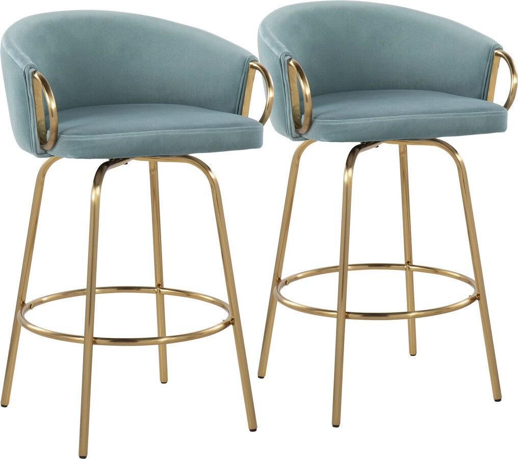 Lumisource Barstools - Claire /Glam Counter Stool In Gold Steel & Light Blue Velvet With (Set of 2)