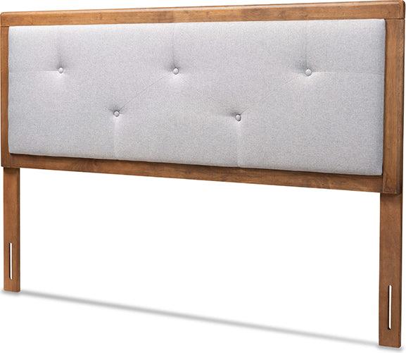 Wholesale Interiors Headboards - Abner Light Grey Fabric Upholstered and Walnut Brown Finished Wood Full Size Headboard