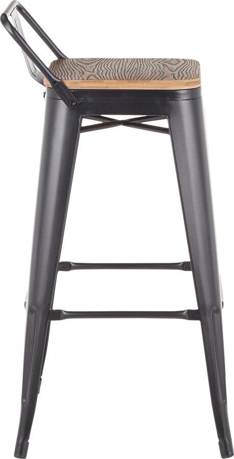 Lumisource Barstools - Oregon Industrial Low Back Barstool in Black Metal and Wood-Pressed Grain Bamboo - Set of 2