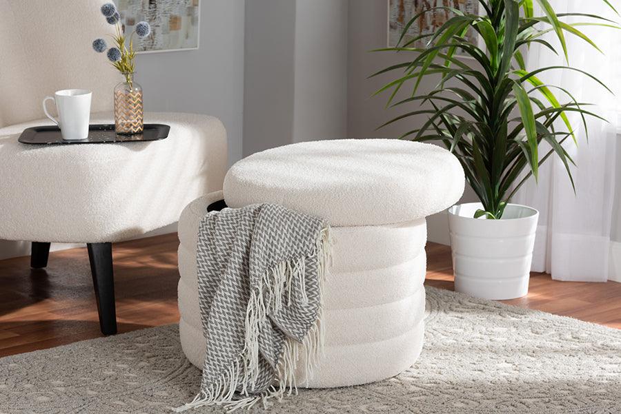 Wholesale Interiors Ottomans & Stools - Tabitha Modern and Contemporary Ivory Boucle Upholstered Storage Ottoman