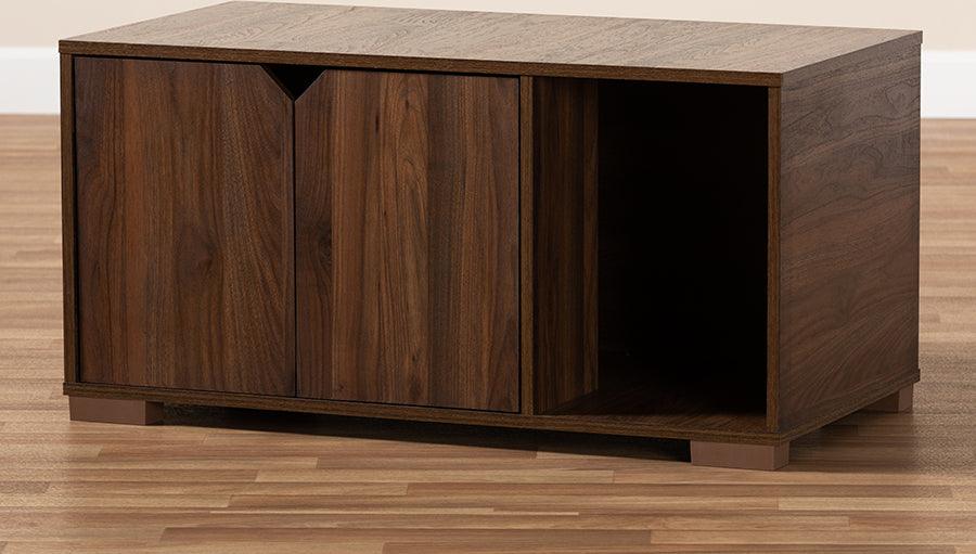 Wholesale Interiors Cat Litter Box - Jasper Modern and Contemporary Walnut Brown Finished 2-Door Wood Cat Litter Box Cover House