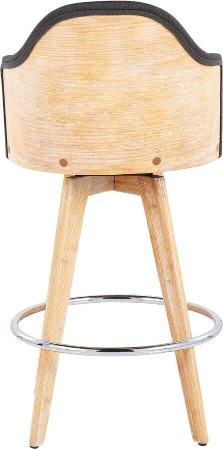 Lumisource Barstools - Ahoy Counter Stool With Bamboo Legs & Round Chrome Metal Footrest With Charcoal Fabric