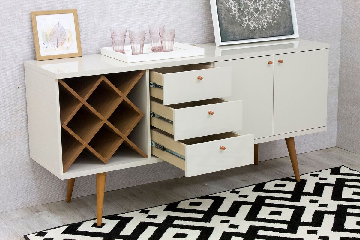 Manhattan Comfort Dressers - Utopia Wide Dresser in White Gloss and Maple Cream