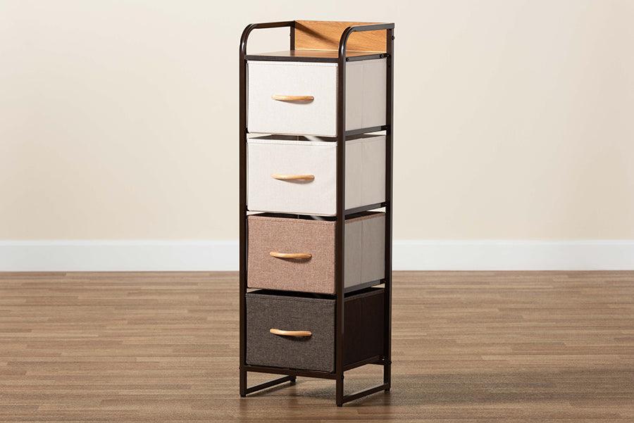 Wholesale Interiors Cabinets & Wardrobes - Volkan Modern Multi-Colored Fabric and Black Metal 4-Drawer Storage Cabinet