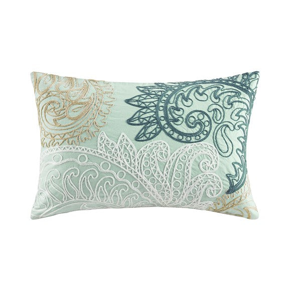 Olliix.com Pillows & Throws - Cotton Oblong Pillow with Chain Stitch Aqua