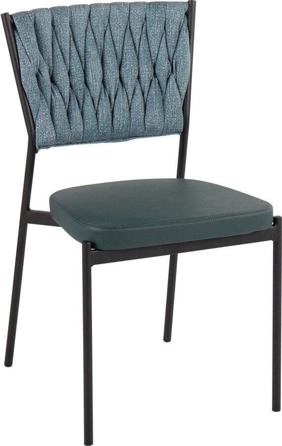 Lumisource Accent Chairs - Braided Tania Contemporary Chair In Black Metal, Green Faux Leather, & Sea Green Fabric (Set of 2)