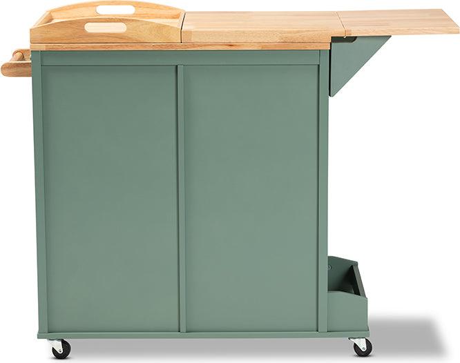 Wholesale Interiors Bar Units & Wine Cabinets - Dorthy Two-tone Dark Green & Natural Wood Kitchen Storage Cart