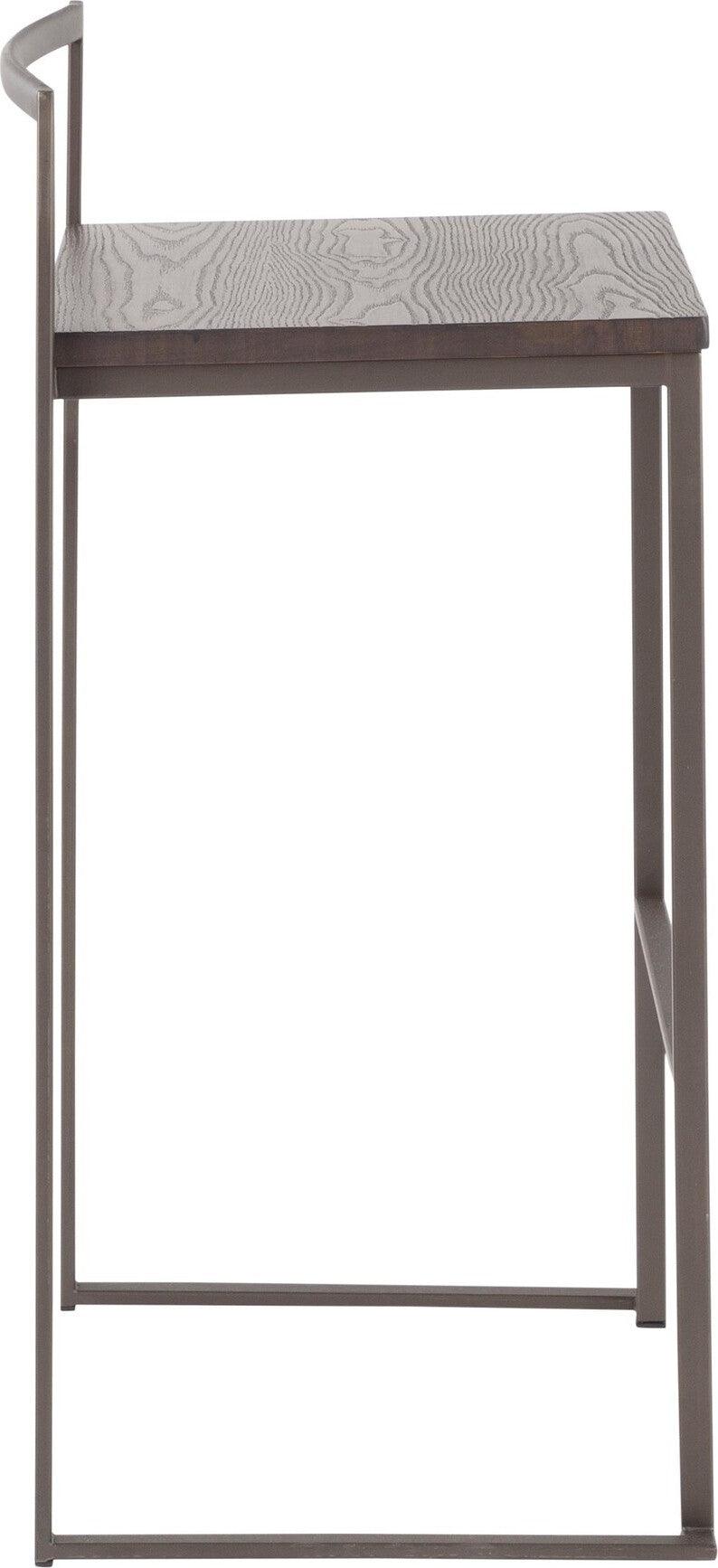 Lumisource Barstools - Fuji Barstool in Antique with an Espresso Wood-Pressed Grain Bamboo Seat (Set of 2)