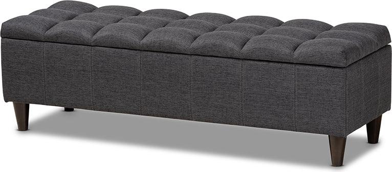 Wholesale Interiors Ottomans & Stools - Brette Mid-Century Charcoal Fabric Upholstered Dark Brown Finished Wood Storage Bench Ottoman