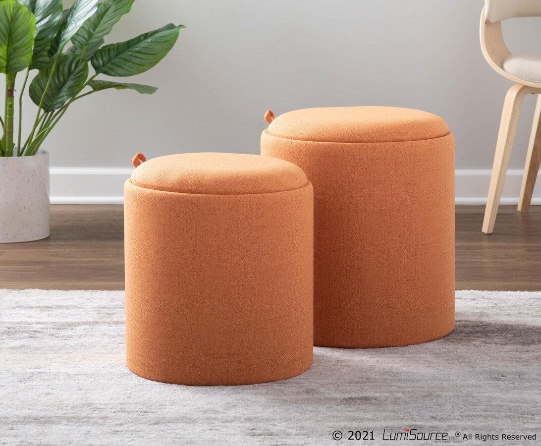 Lumisource Living Room Sets - Tray Contemporary Nesting Ottoman Set in Orange Fabric and Natural Wood