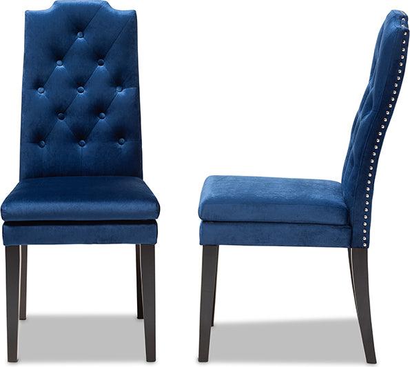Wholesale Interiors Dining Chairs - Dylin Contemporary Navy Blue Velvet Wood Dining Chair Set of 2