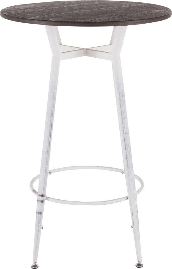 Lumisource Bar Tables - Clara Industrial Round Bar Table in Vintage White Metal with Espresso Wood-Pressed Grain Bamboo