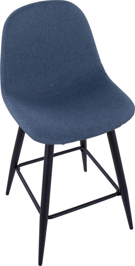 Lumisource Barstools - Pebble Counter Stool In Black Metal & Blue Fabric (Set of 2)