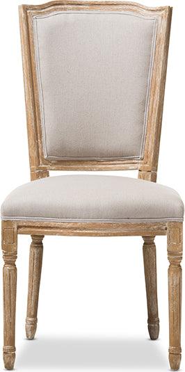 Wholesale Interiors Dining Chairs - Cadencia French Cottage Weathered Oak Finish Wood and Beige Fabric Dining Side Chair