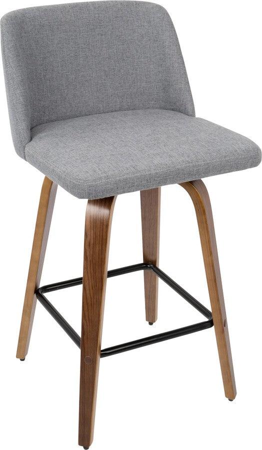 Lumisource Barstools - Toriano Mid-Century Modern Counter Stool in Walnut and Grey Fabric (Set of 2)