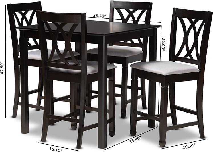 Wholesale Interiors Dining Sets - Reneau Contemporary Gray Fabric Upholstered Brown Finished 5-Piece Wood Pub Set