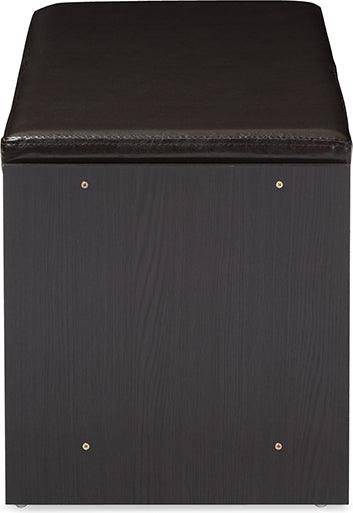 Wholesale Interiors Shoe Storage - Clevedon Dark Brown Wood Entryway Storage Cushioned Bench Shoe Rack Cabinet Organizer