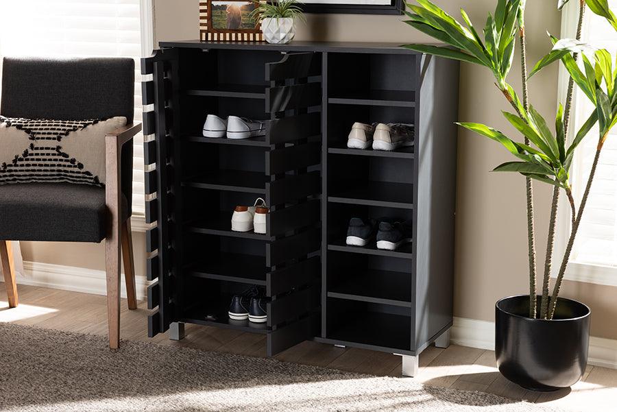 Wholesale Interiors Shoe Storage - Shirley Modern and Dark Grey Finished 2-Door Wood Shoe Storage Cabinet with Open Shelve