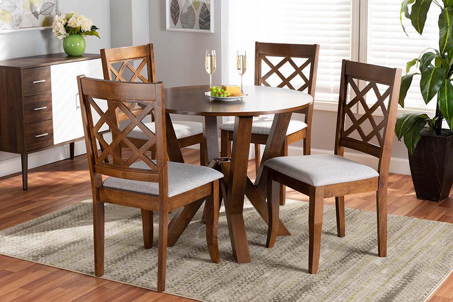 Wholesale Interiors Dining Sets - Zoe Grey Fabric Upholstered and Walnut Brown Finished Wood 5-Piece Dining Set