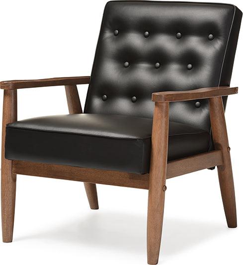 Wholesale Interiors Accent Chairs - Sorrento Mid-Century Retro Modern Black Faux Leather Upholstered Wooden Lounge Chair