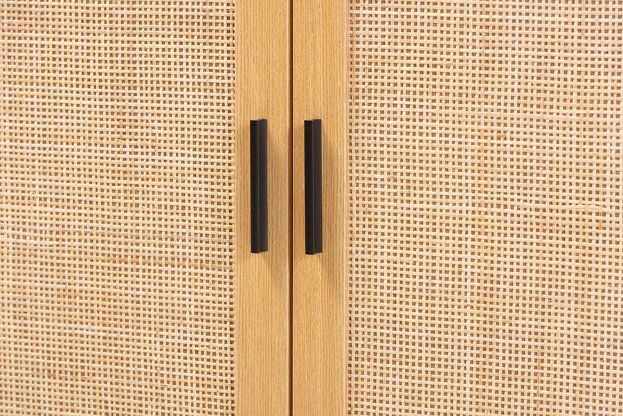 Wholesale Interiors Buffets & Cabinets - Maureen Mid-Century Modern Espresso Brown Wood And Rattan 2-Door Storage Cabinet