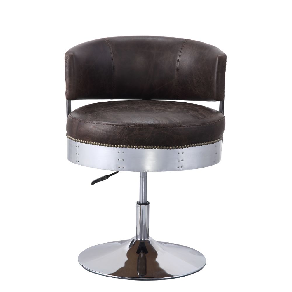 ACME Dining Chairs - ACME Brancaster Adjustable Chair w/Swivel, Distress Chocolate Top Grain Leather & Chrome
