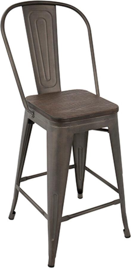 Lumisource Barstools - Oregon Industrial High Back Counter Stool in Antique and Espresso - Set of 2