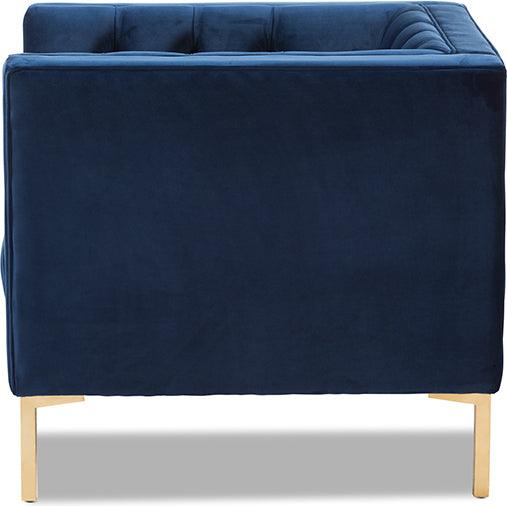 Wholesale Interiors Accent Chairs - Zanetta Luxe and Glamour Navy Velvet Upholstered Gold Finished Lounge Chair