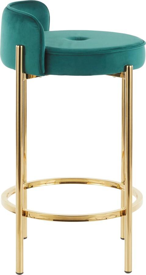 Lumisource Barstools - Chloe Contemporary Counter Stool in Gold Metal and Green Velvet - Set of 2