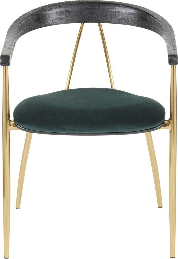 Lumisource Dining Chairs - Vanessa Contemporary Chair in Gold Metal and Green Velvet with Black Wood Accent - Set of 2