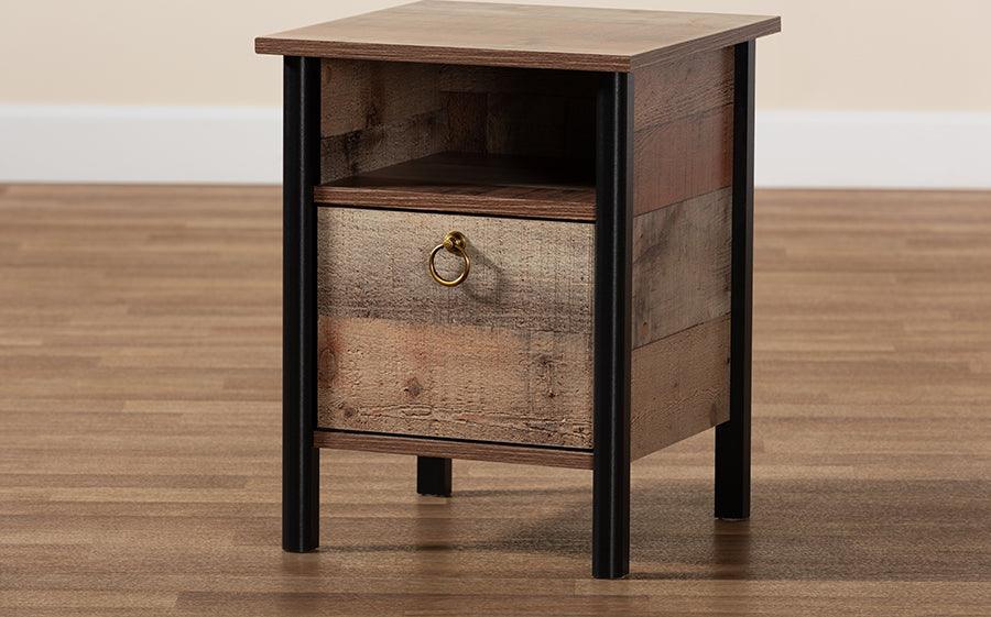 Wholesale Interiors Nightstands & Side Tables - Vaughan Modern and Contemporary Two-Tone Rustic Oak Brown and Black Finished Wood Nightstand