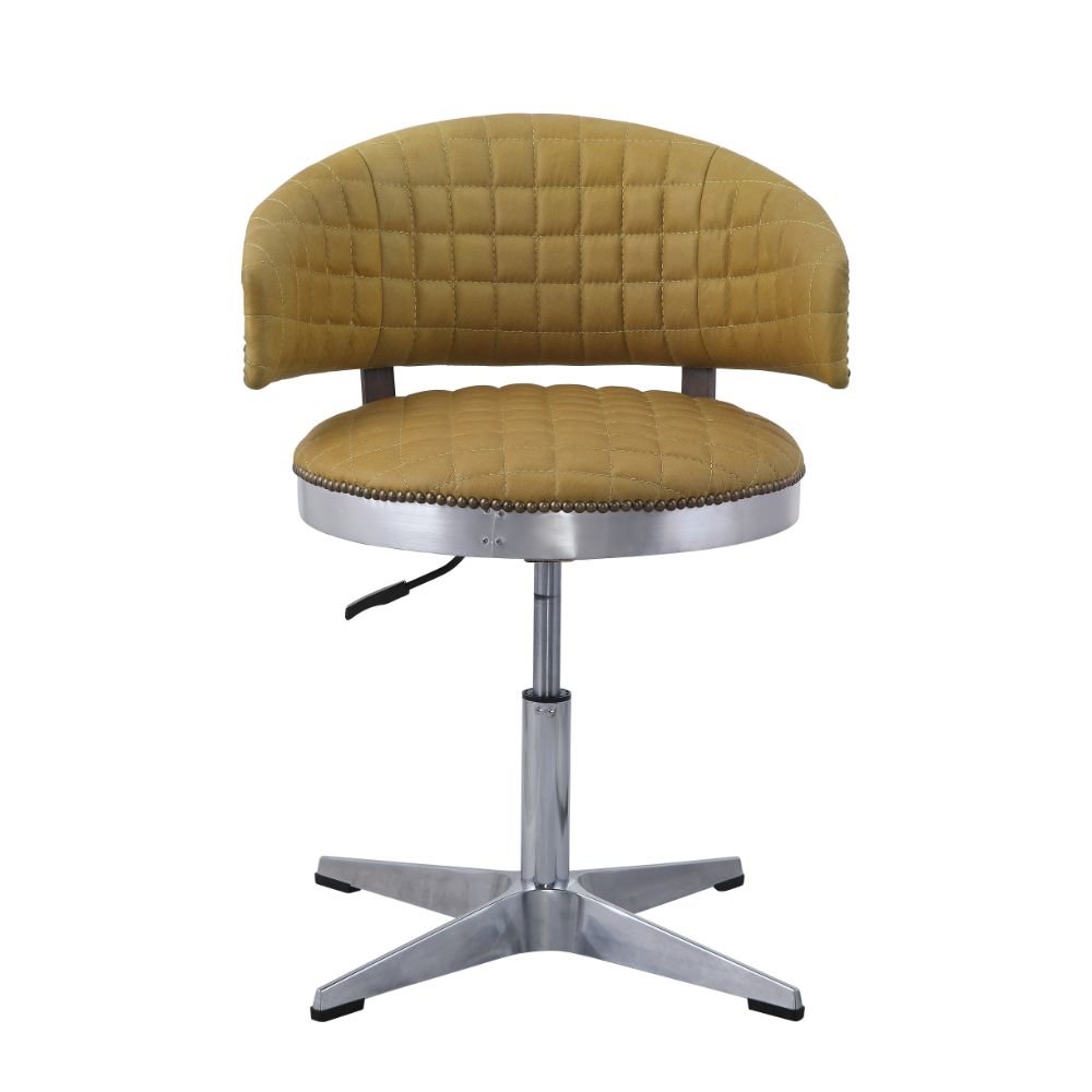 ACME Dining Chairs - ACME Brancaster Adjustable Chair w/Swivel, Turmeric Top Grain Leather & Chrome