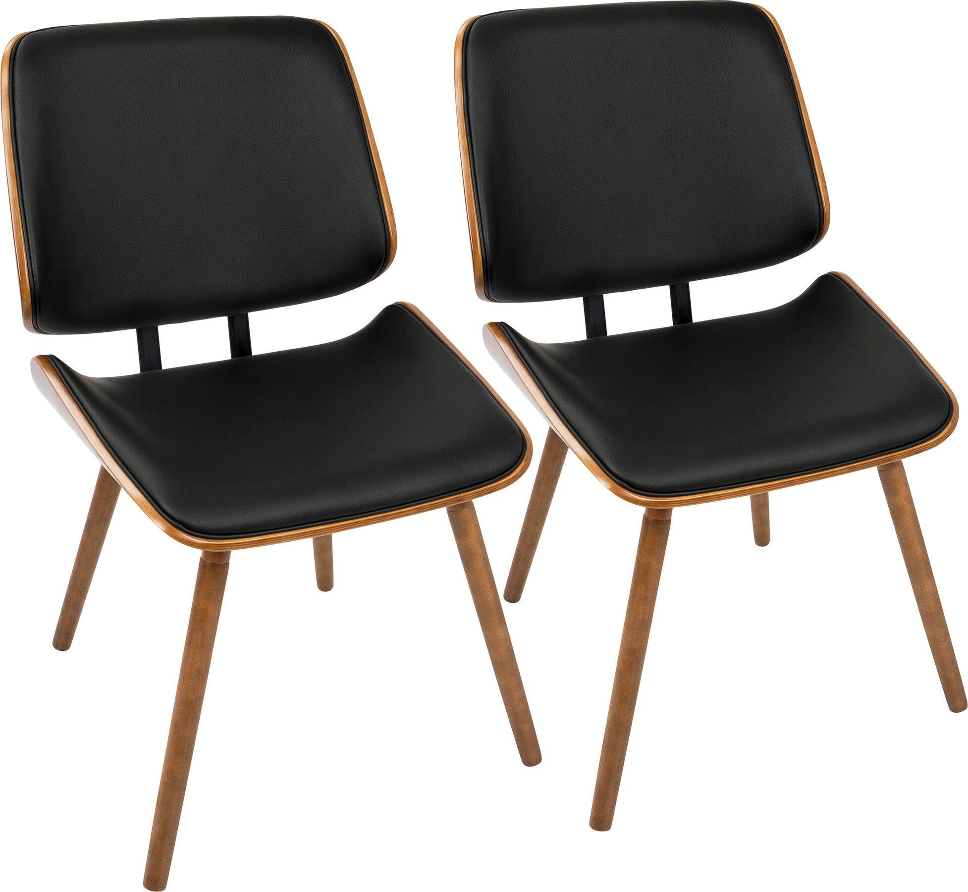 Lumisource Kitchen & Dining - Lombardi Mid-Century Modern Dining/Accent Chair in Walnut with Black Faux Leather (Set of 2)