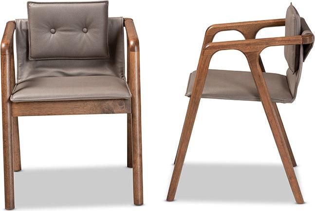 Wholesale Interiors Dining Chairs - Marcena Mid-Century Modern Grey Leather and Brown Wood 2-Piece Dining Chair Set