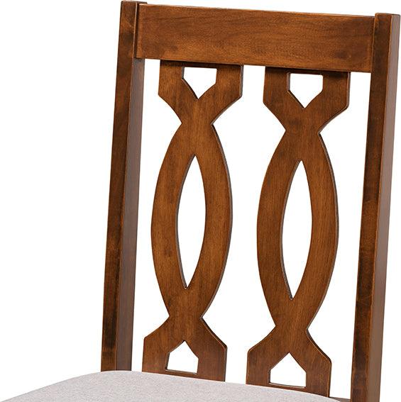 Wholesale Interiors Dining Chairs - Cherese Grey Fabric Upholstered and Walnut Brown Finished Wood 2-Piece Dining Chair Set
