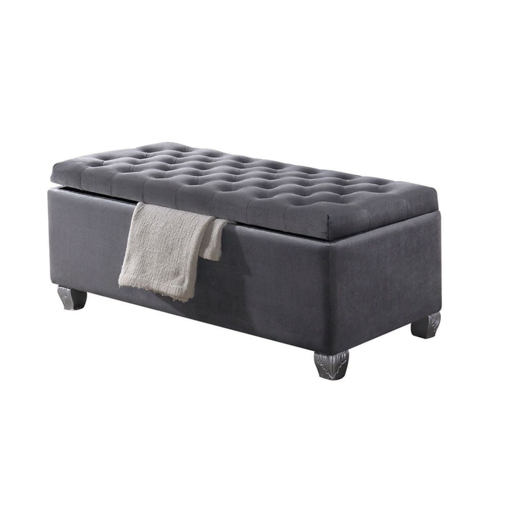 ACME Benches - ACME Rebekah Bench w/Storage, Gray Fabric