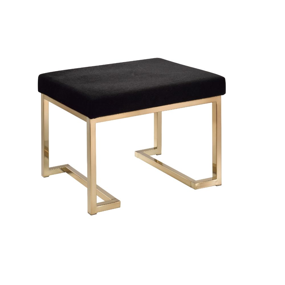 ACME Ottomans & Stools - ACME Boice Bench, Black Fabric & Champagne