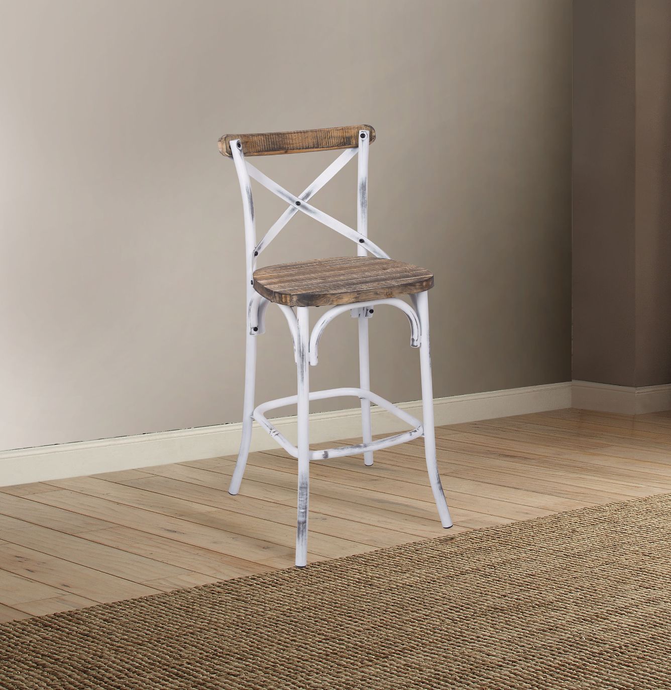 ACME Barstools - ACME Zaire Bar Chair (1Pc), Antique White & Antique Oak, 29" Seat Height