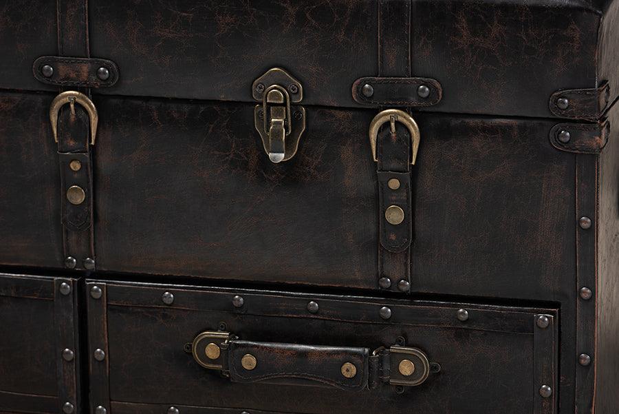 Wholesale Interiors Ottomans & Stools - Callum Transitional Brown Faux Leather Upholstered 2-Drawer Storage Trunk Ottoman