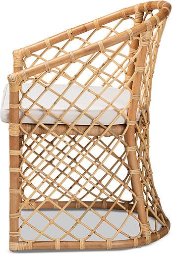 Wholesale Interiors Dining Chairs - Orchard Modern Bohemian White Fabric Upholstered and Natural Brown Rattan Dining Chair