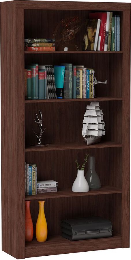 Manhattan Comfort Shelves - Classic Olinda Bookcase 1.0 with 5-Shelves in Nut Brown