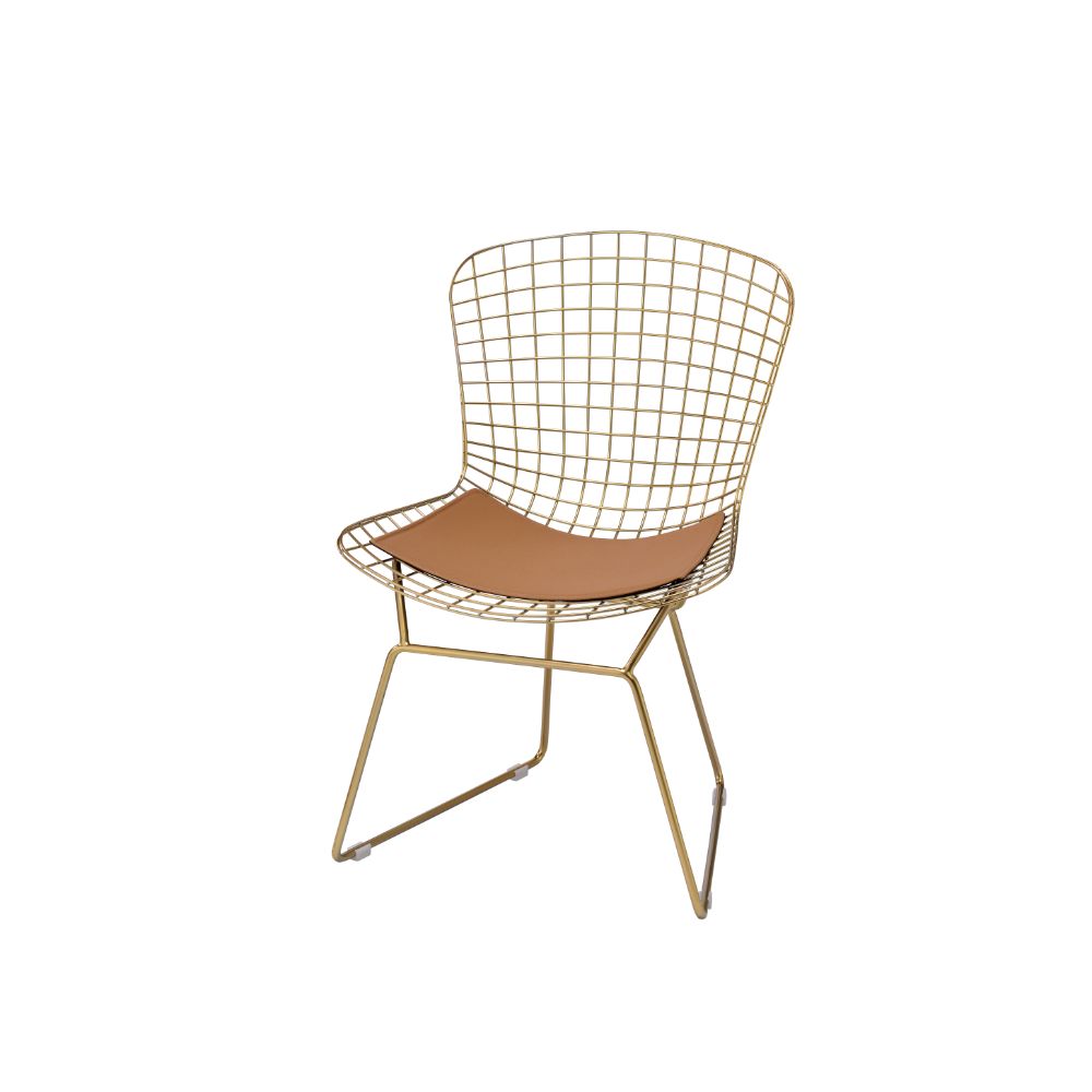 ACME Dining Chairs - ACME Achellia Side Chair (Set-2), Whiskey PU & Gold