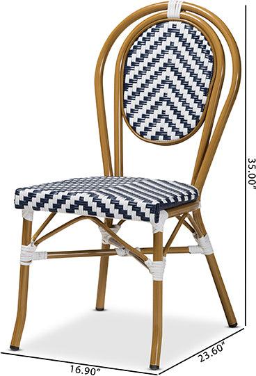 Wholesale Interiors Outdoor Dining Chairs - Alaire Indoor and Outdoor Blue and White Bamboo Style Stackable 2-Piece Bistro Dining Chair Set