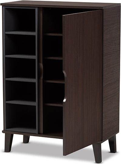 Wholesale Interiors Shoe Storage - Idina Two-Tone Dark Brown and Grey Finished Wood 1-Door Shoe Cabinet