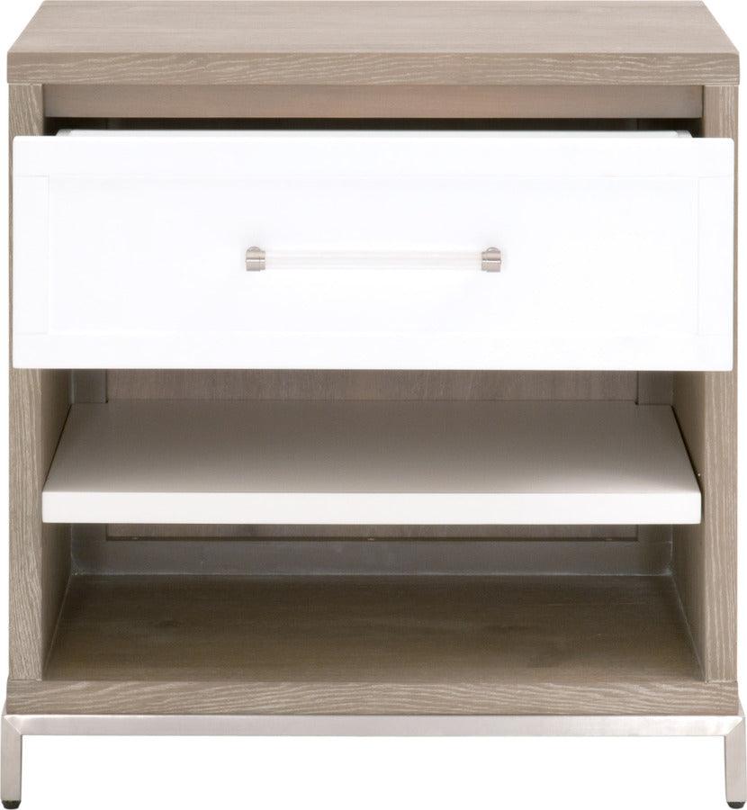 Essentials For Living Nightstands & Side Tables - Wrenn 1-Drawer Nightstand Natural Gray Acacia, Matte White, Brushed Stainless Steel
