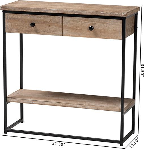 Wholesale Interiors Consoles - Silas Modern Industrial Natural Brown Finished Wood and Black Metal 2-Drawer Console Table