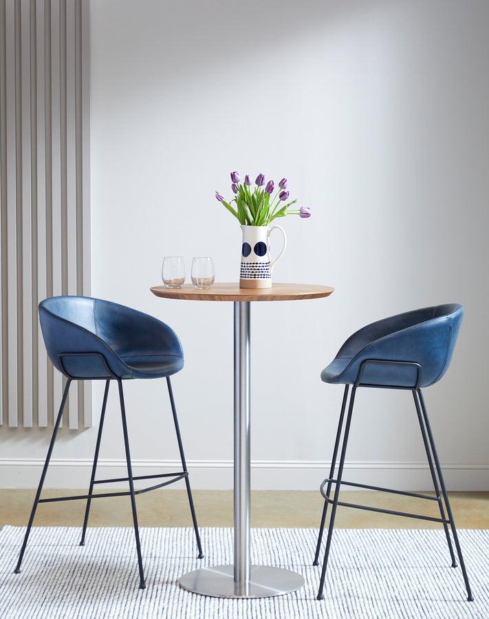 Euro Style Bar Tables - Cookie-B 26" Bar Table in Walnut with Brushed Stainless Steel Column and Base