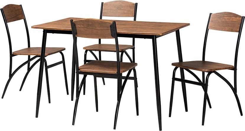 Wholesale Interiors Dining Sets - Neona Modern Industrial Walnut Brown Finished Wood And Black Metal 5-Piece Dining Set