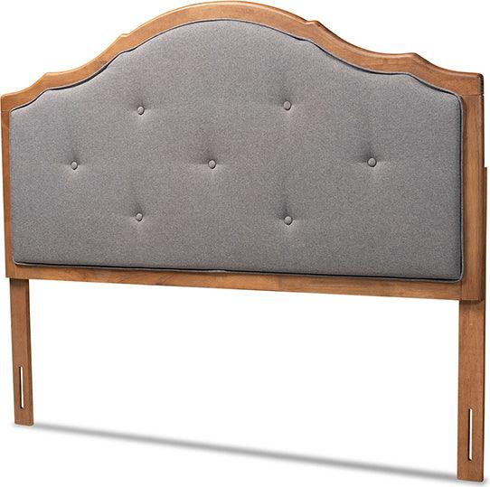 Wholesale Interiors Headboards - Gala Dark Grey Fabric Upholstered and Walnut Brown Finished Wood Queen Size Arched Headboard